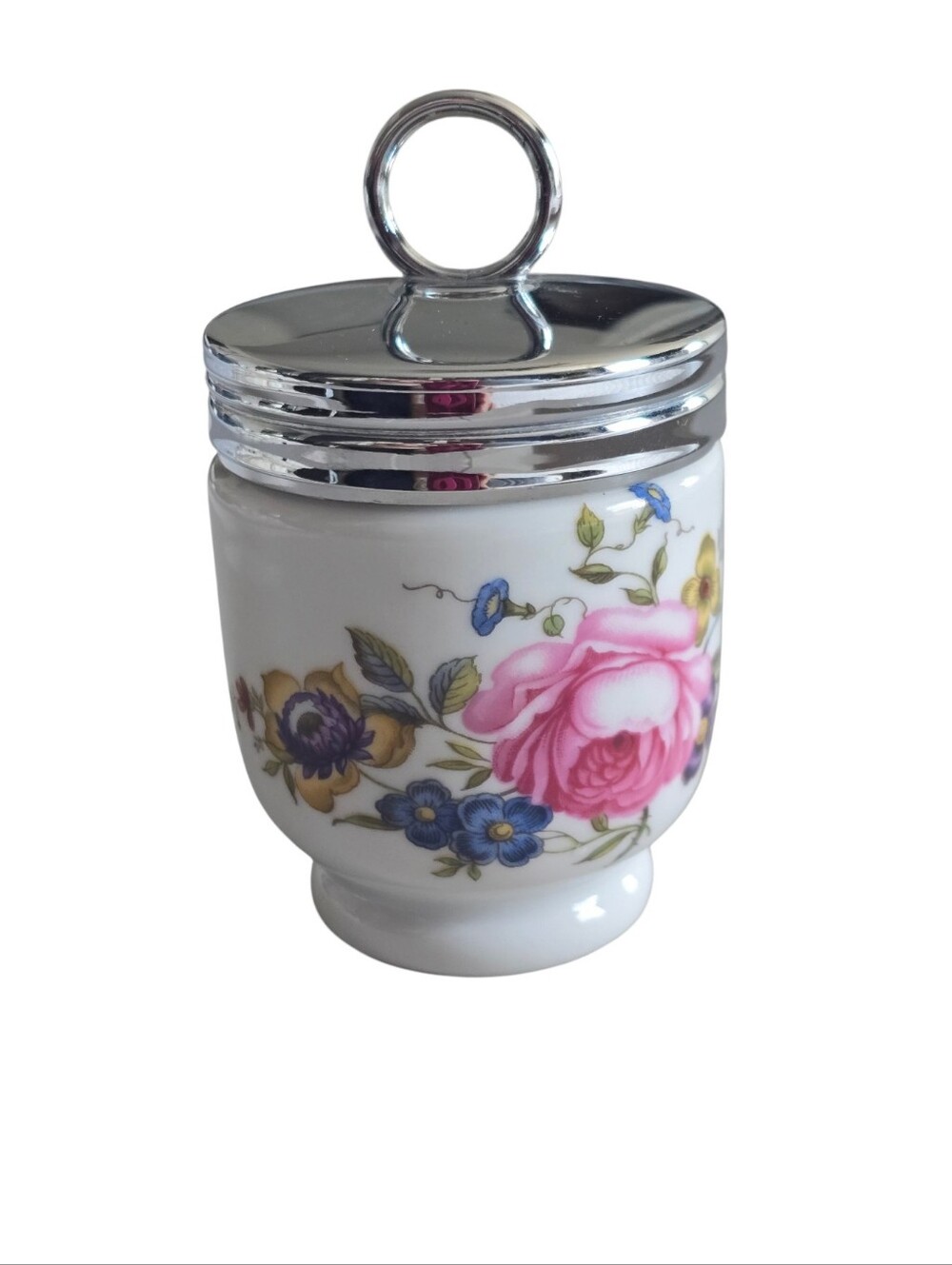 Vintage Royal Worcester England Bournemouth Floral Egg Coddler & Lid 3.5”